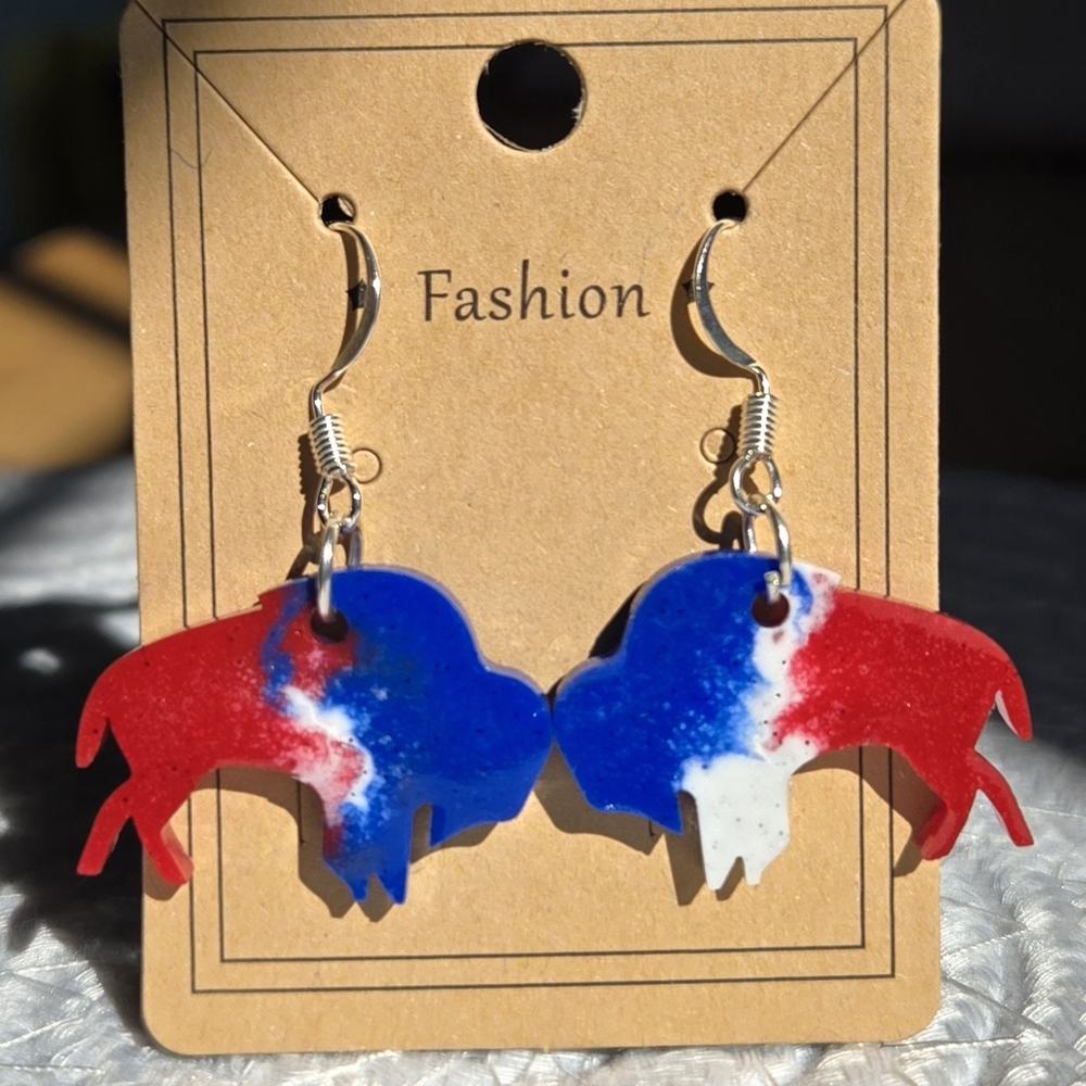 Vibrant Red, Blue, and White Buffalo Earrings